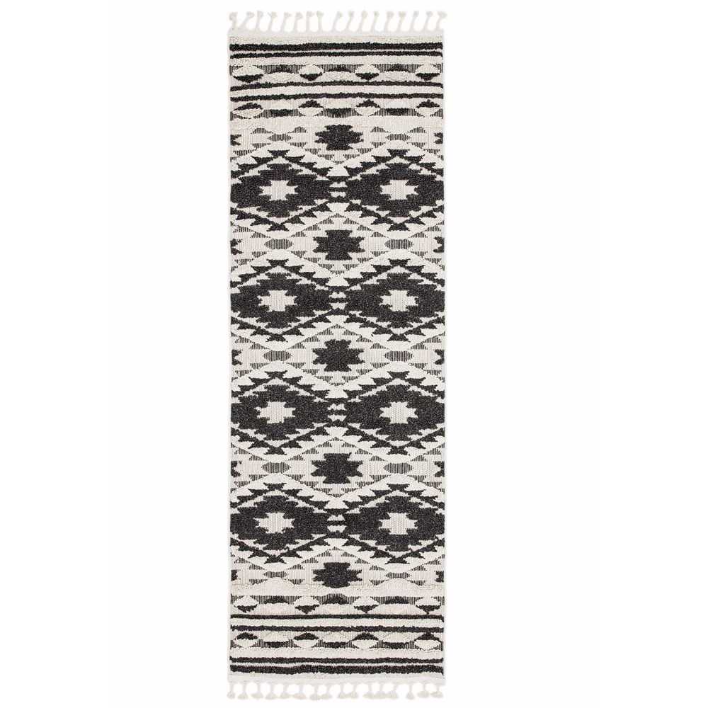 Taza Boho Scandi Hallway Runner Rugs in TA04 Black